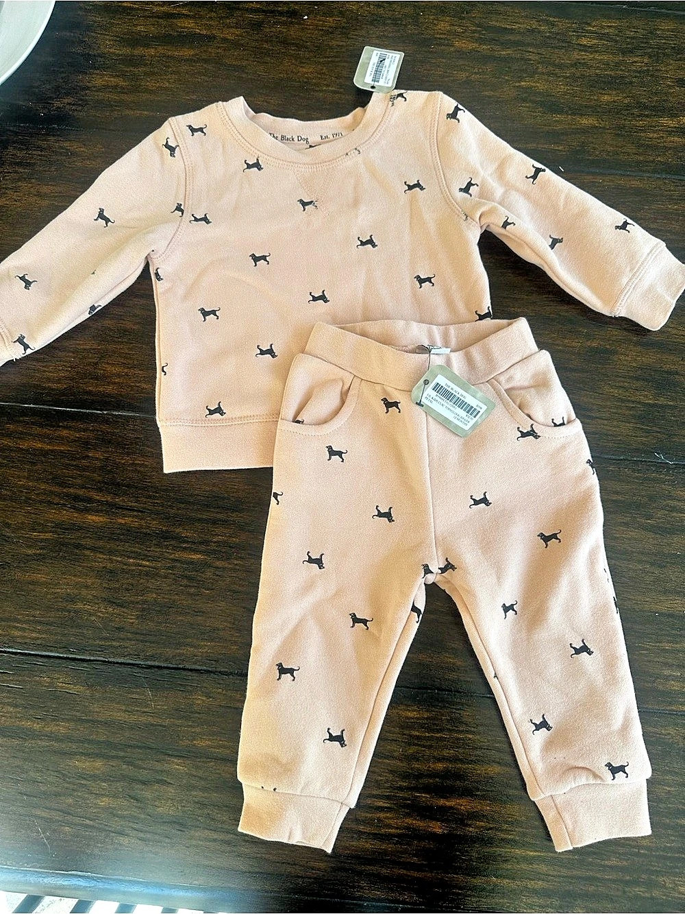 The Black Dog Lil Kids Tossed Dog Jogger Set Pink 12M NWT